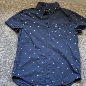 Hollister Navy Short Sleeve Button-Down with White Diamond Print